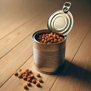 ドッグフードの空き缶と食べ残しのドッグフード