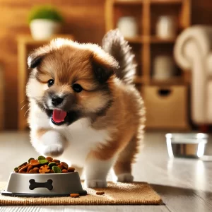 子犬がドッグフードを食べている2