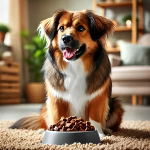 鹿肉ドッグフードを食べる犬-1