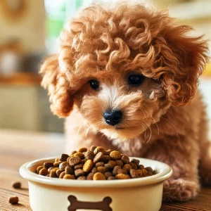 トイ プードルがドッグフードを食べている-2