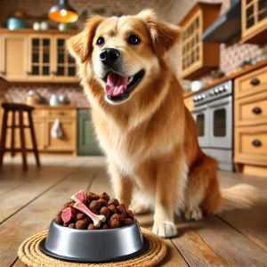 馬肉ドッグフードを食べる犬2