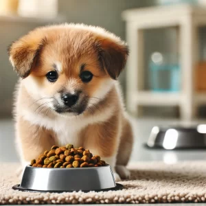 子犬がドッグフードを食べている1